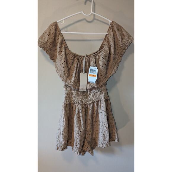 NWT Ale by Alessandra Women's Light Brown Eyelet Pattern OTS Romper SZ S/M $165 - Picture 4 of 12